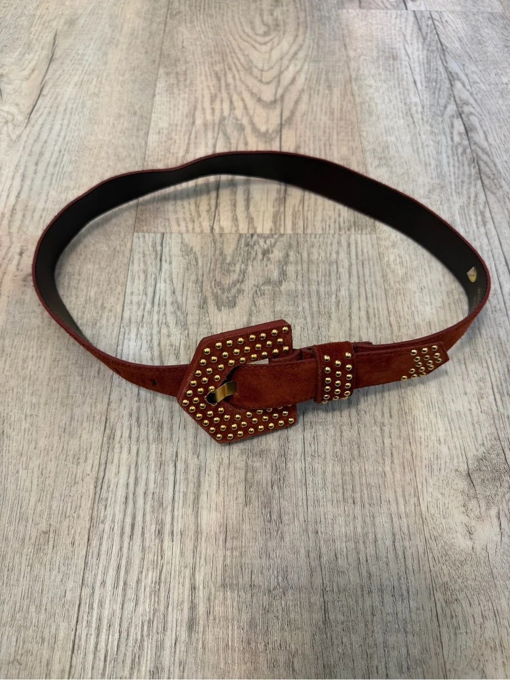 Milor Rust Suede Belt with Gold Stud Buckle
